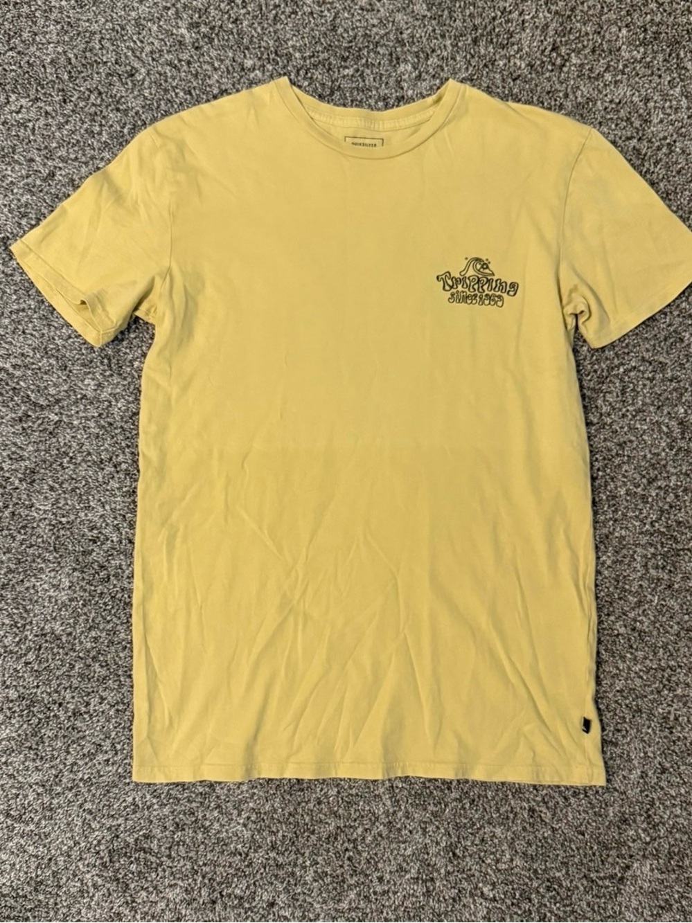 Quiksilver Yellow Short Sleeve Tee with Script Back Graphic